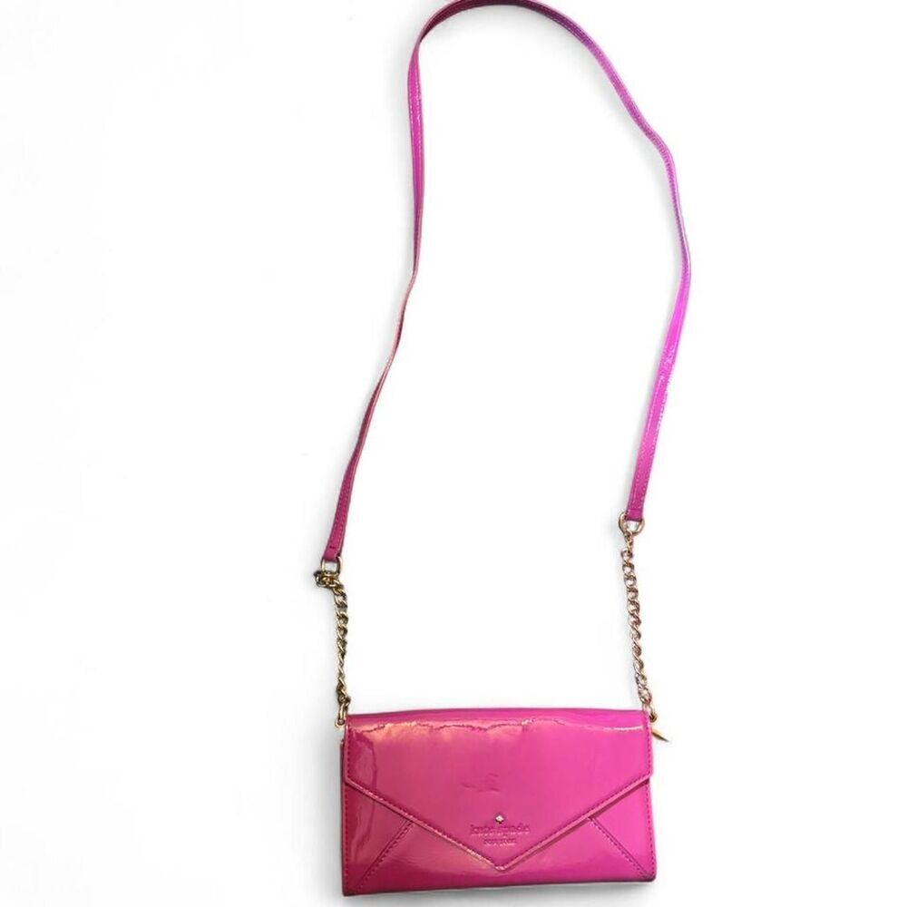 Kate Spade New York Pink Patent Leather Envelope Crossbody Clutch Chain Strap